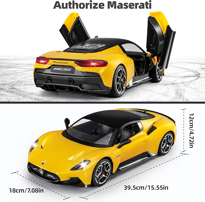 MIEBELY Maserati Remote Control Car, Openable Door 1:12 Scale Rc Toy Car 7.4V 900mAh Licensed 12Km/h Fast Rc Cars with Led Light 2.4Ghz Model Car for Adults Boys Girls Birthday Ideas Gift (Yellow)