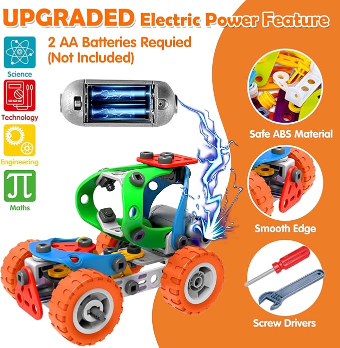 STEM Toys for Boys Kids Gift - 10 in 1 Electric Building Toys for 5 6 7 8 9 10 Year Old Birthday Gifts - Educational Construction Blocks Kits Activities Games Ages 4-6 4-8 5-7 6-8 8-10 8-12 Year Old