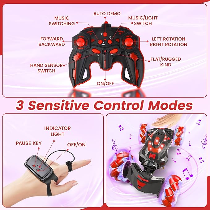 Gesture Sensing RC Stunt Car,Remote Control Car Toys for Ages 5-13,Drift Cars with Lights Music,4WD 360° Spins All Terrains Kids Toys RC Cars, 5-12 Best Birthday Gift for Kids