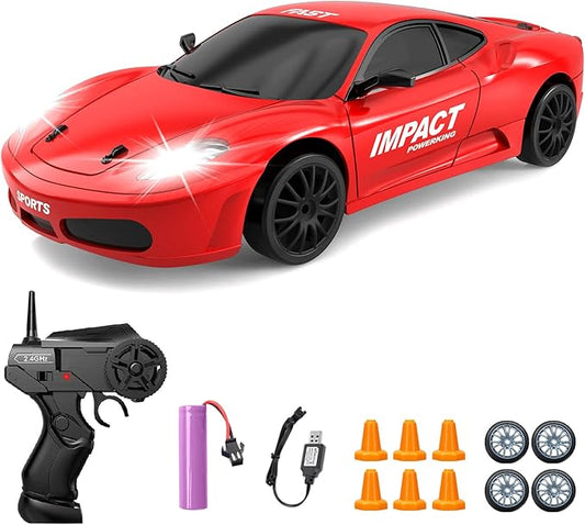 RC Drift Car, 2.4ghz 1/24 High Speed Remote Control Car RC Cars Drifting RC Car Racing Car Model Vehicle, 4WD Racing Car Toy Car with LED Lights for Boys Girls Adults (Red)