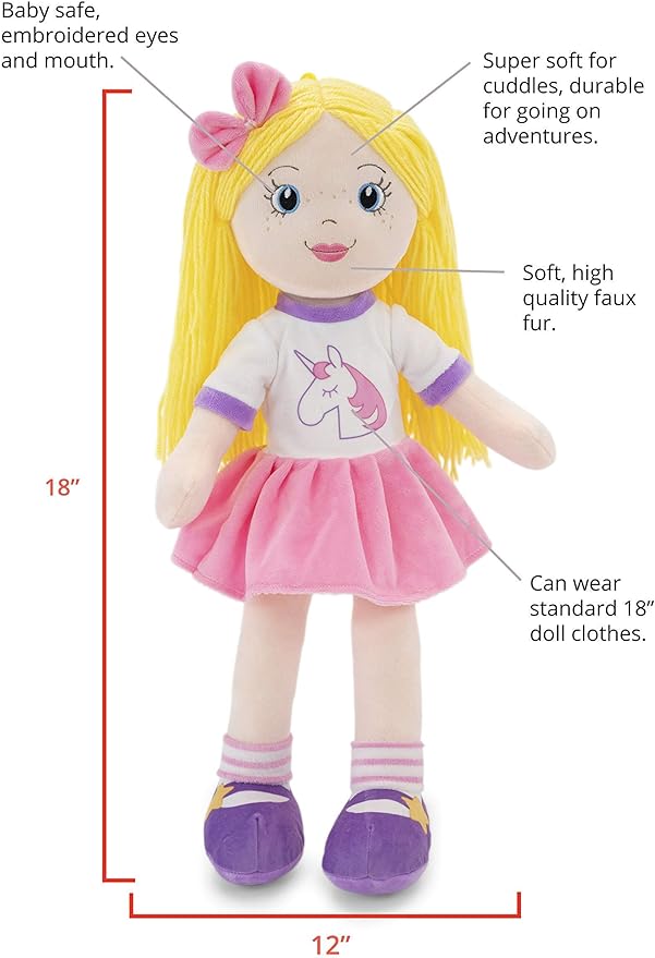 Soft Plush Baby Doll - 18 Inch Rag Dolls for Girls and Boys, Infants & Babies, My First Plush for 1 Year Old, Stuffed Doll - Eimmie