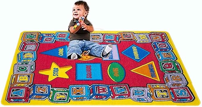 Kids Rug ABC Shape Area Rug 3' x 5' (3'3" X 4'9") (39" x 56") (99cm x 142cm) Non Slip Gel Backing