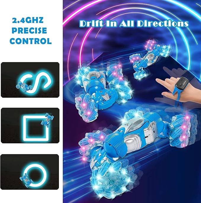 BEMITON Boys Aged 6-12 Birthday Gift Ideas- Gesture Sensing RC Stunt Car Toy for Kids, Hand-Controlled 2.4Ghz Remote Control Twist Cars, 4WD All-Terrain Off-Road Vehicle