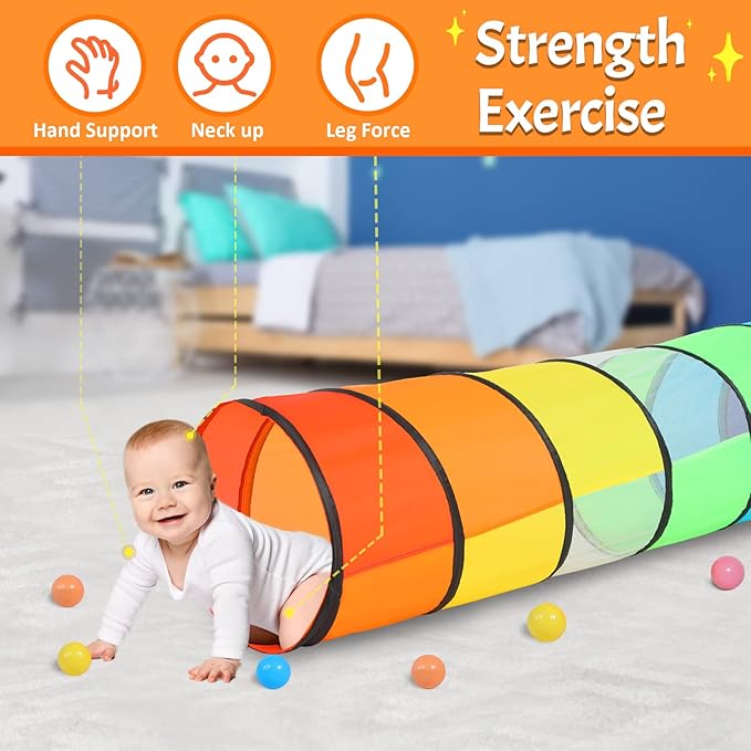 Kids Play Tunnel for Toddlers, 5.7 Foot Pop Up Crawl Through Tunnel Play Tent for Baby Infant Children or Dog with 2 Mesh Sides, Kids Tunnel Toys or Gift Indoor & Outdoor (Rainbow Crawling Tunnel)