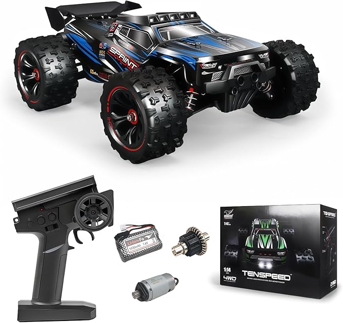 1/14 Fast RC Cars for Adults 48+ KM/H. 4WD All Terrain High Speed Remote Control Car.with 2.4 GHz Remote Control.with LED Shell Lights，Two Rechargeable Batteries Truck for Adults & Kids