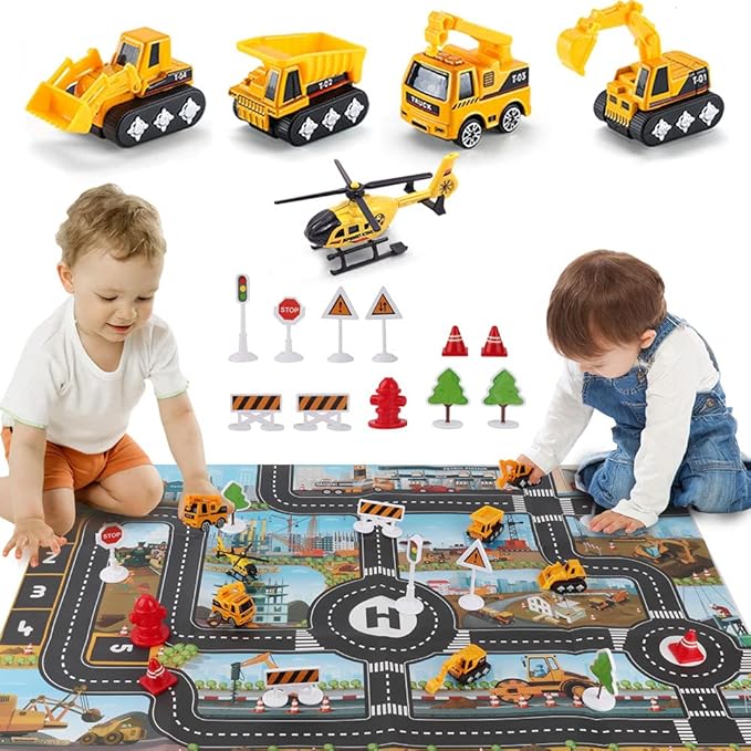 Dwi Dowellin Construction Airplane Toys,Car Toys Set with Light and Sound，Great Birthday Gifts for 3 4 5 6 Years Old Boys (Medium)