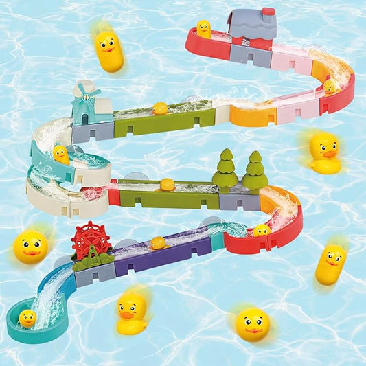 Duck Slide Bath Toys for Kids Ages 4-8, Wall Track Building Set for 5-7 Years Old, Fun DIY Kit Birthday Gift for Toddler Boys & Girls (52 PCS)
