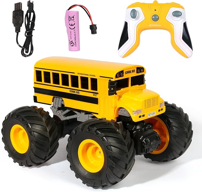 Remote Control School Bus Monster Truck Toy,1/18 RC School Bus,2.4GHz Offroad Hobby RC Racing Car with LED, High Speed All Terrain Electric Toy Vehicle Stunt Crawler, Best Gift for Kids