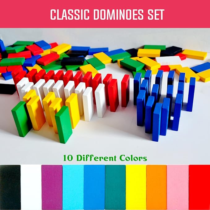 1000 PCS Dominoes Set for Kids with Extra 20 Blocks, Colorful Dominos Tiles for Building, Stacking, Racing, Tumbling, Wood Domino with Storage Bag and Box