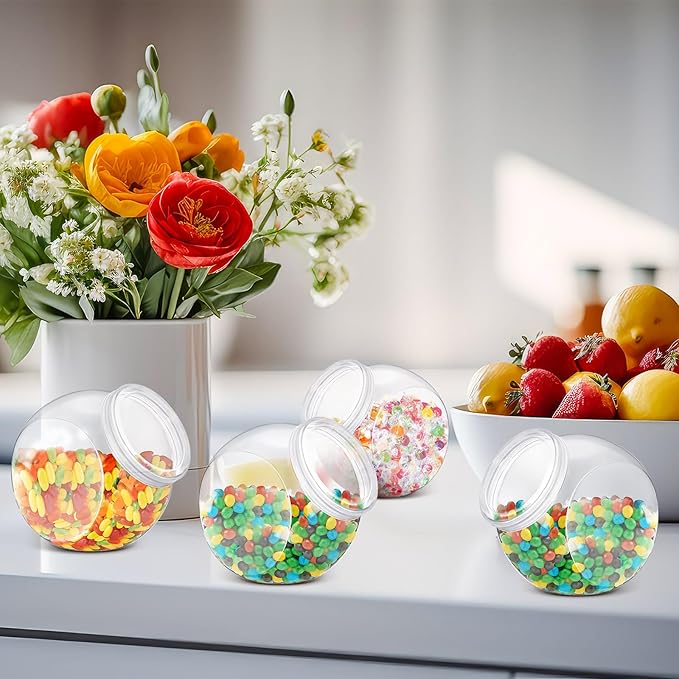 4 Pcs Plastic Candy Jar with Lid for Candy Buffet Large Storage Jar Clear Food Storage Canisters Kitchen Countertop Container for Cookies Beans Snacks Indoor Outdoor Wedding(60 oz)