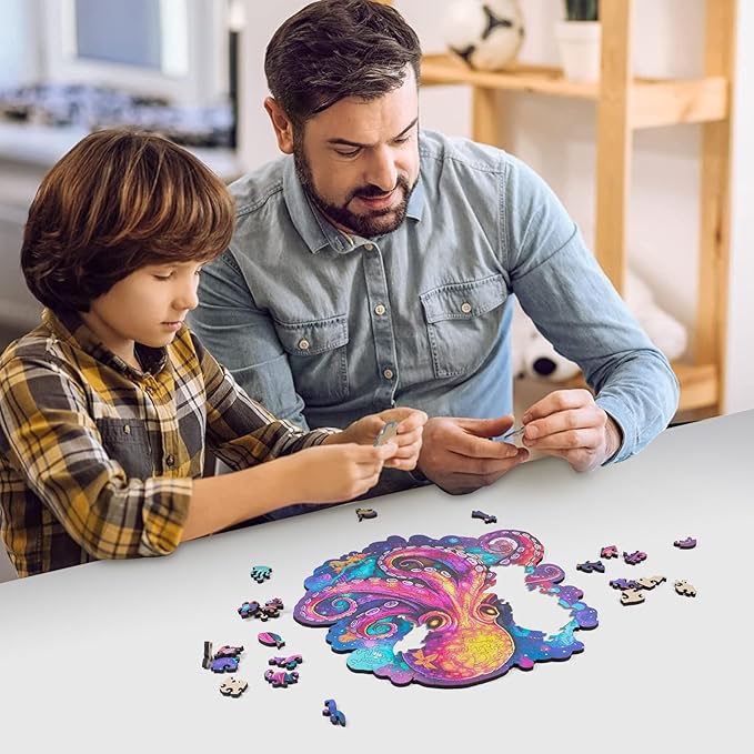 Wooden Puzzles for Adults, Octopus Jigsaw Puzzles 200 Piece, Unique Animal Shape Wood Puzzles for Adults and Kids, Fun Challenging Puzzles Family Game, 11 x 10.6 Inches, Medium Size
