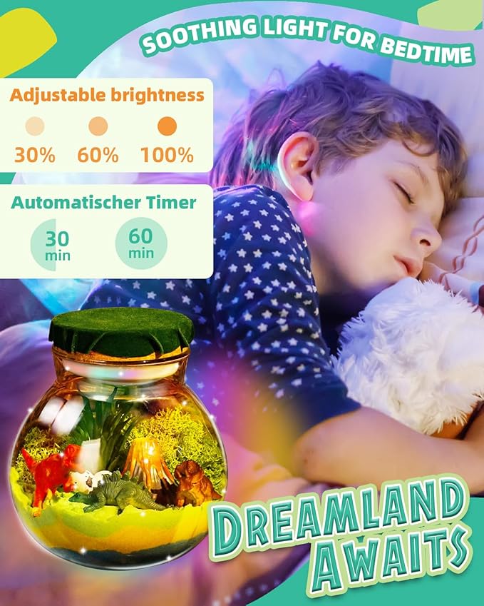 Light-Up Dinosaur Terrarium Kit for Kids, DIY Dino Toys Arts & Crafts Gift for Kid Boys Age 4 5 6 7 8-12 Years Old, LED Night Light with Remote, Birthday Easter Decoration Present