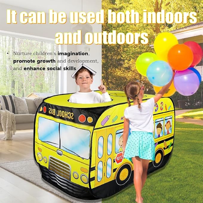 Pop Up Tent for Kids.School Bus Tent for Toddlers.Playhouses for Toddlers.Large, Easy to Organize.Birthday Gift for Girls & Boys.Can Be Played with by 2-3 Kids.Indoor Playhouse for Kids
