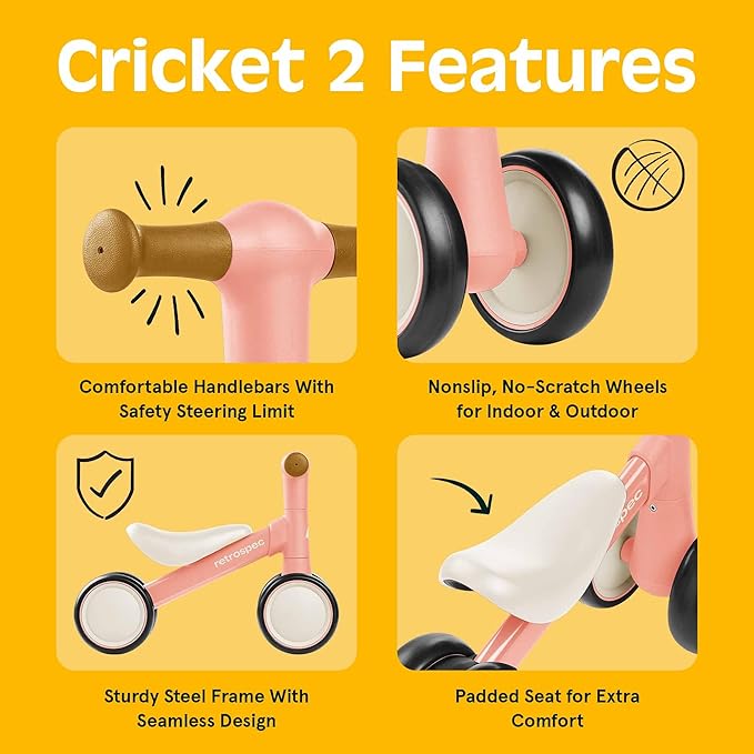 Retrospec Cricket 2 Baby Walker Balance Bike with 4 Wheels for Ages 12-24 Months - First Birthday Gift Toddler Bicycle Toy for 1 Year Old’s - Ride On Toys for Boys & Girls