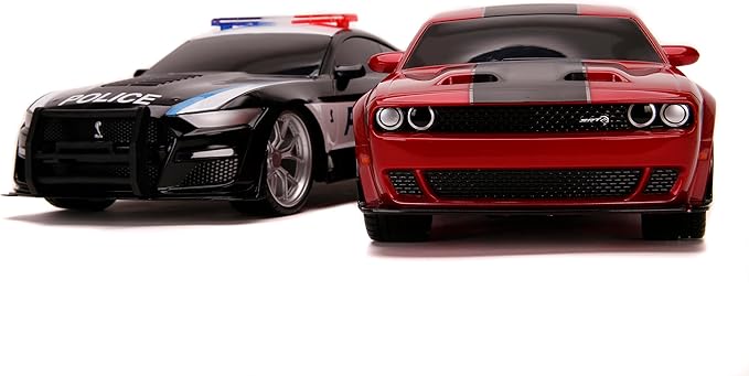 JADA Toys Hyperchargers 1:16 2020 Ford Mustang Shelby GT500 & 2019 Dodge Challenger SRT Remote Control Car, Toys for Kids and Adults