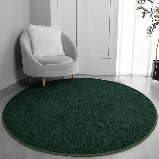 FlyDOIT Round Area Rugs for Bedroom Living Room, 6x6 Dark Green Super Soft Comfy Thickened Memory-Foam Indoor Circle Carpet, Modern Aesthetic Minimalist Carpet for Boys Girls Adults Nursery Home Décor