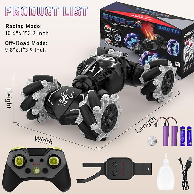 Gesture RC Cars, Hand Controlled Stunt Car Toys for 6-12 yr Boys Girls, 2.4GHz Gesture Sensor Remote Control Cars, 4WD Double Sided RC Twist Car with Light Music for Kids Birthday Xmas Gift