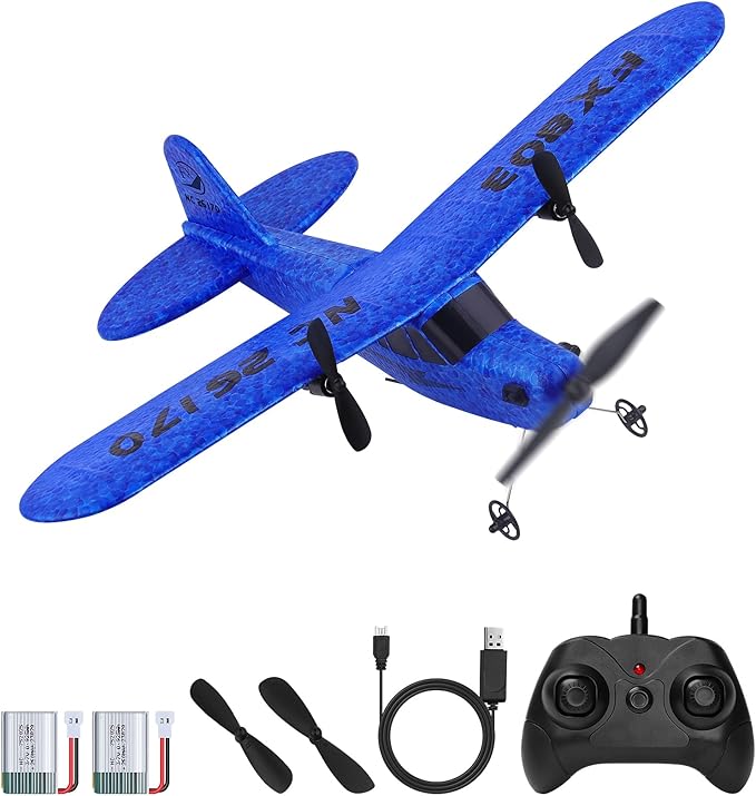 2CH RC Airplane Toys, RC Plane Ready to Fly, 2.4GHz Remote Control Airplane Easy to Fly RC Glider for Kids & Beginners (Blue)