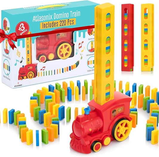 Atlasonix Domino Train, Domino Train for Kids, Automatic Set for Kids, 3 Year Old Boy Gift, Montessori Toys, Fun, Educational Toys, Birthday Present for 3-5 Year, 220 Blocks
