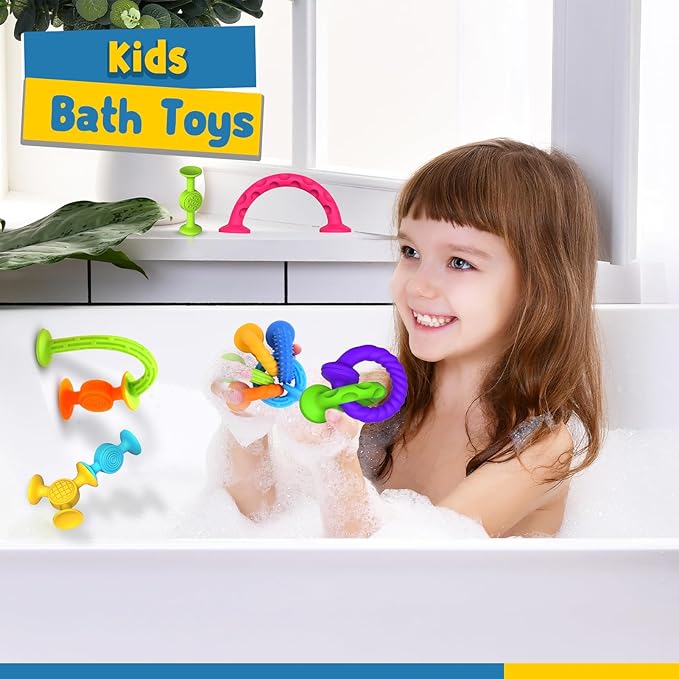 Bath Toys Suction Sensory Toys: 20 Pcs Silicone Suction Cup Toys - Bath Toys No Hole - Sensory Toys for Baby Toddlers