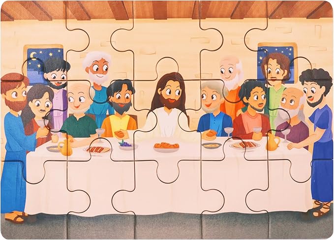 Bible Puzzles for Kids Ages 4-6 | Wooden Puzzles (15 pcs Each) | Christian Gifts for Children | Preschool Graduation Gifts | Nativity Christmas Decoration | Last Supper (New Testament)