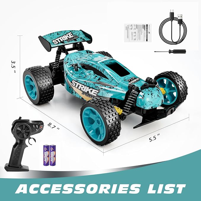 Tecnock RC Cars Remote Control Car for Kids, 1:18 Scale 20 KM/H 2WD Offroad Buggy, 2.4GHz RC Racing Car with USB-C Easy Charging & 50 Mins Playtime, Toys Gifts for Boys & Girls
