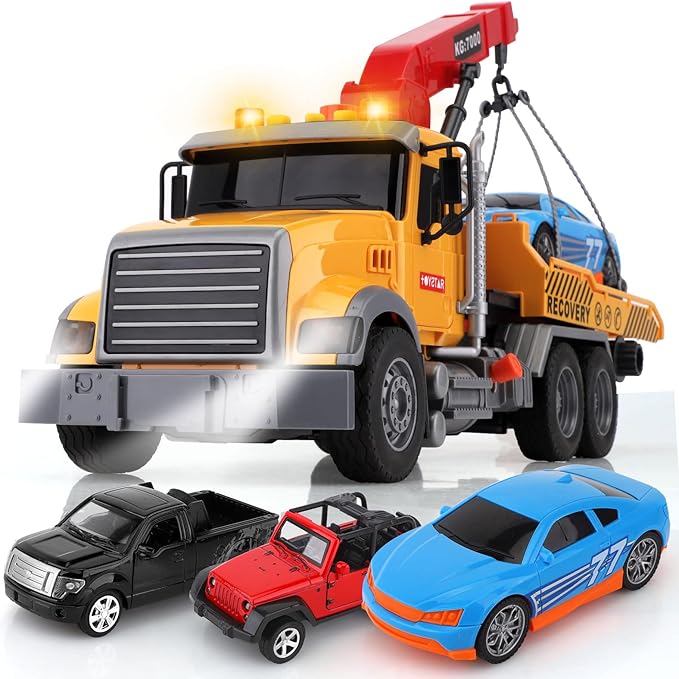 Tow Truck Toy Set with Race Car Metal Off-Road Vehicle and Metal Pickup Truck Ideal Toddler Toys for Kids Ages 4 to 8 Fun Kids Toys for Boys 3 Years and Up Educational Playtime Vehicles
