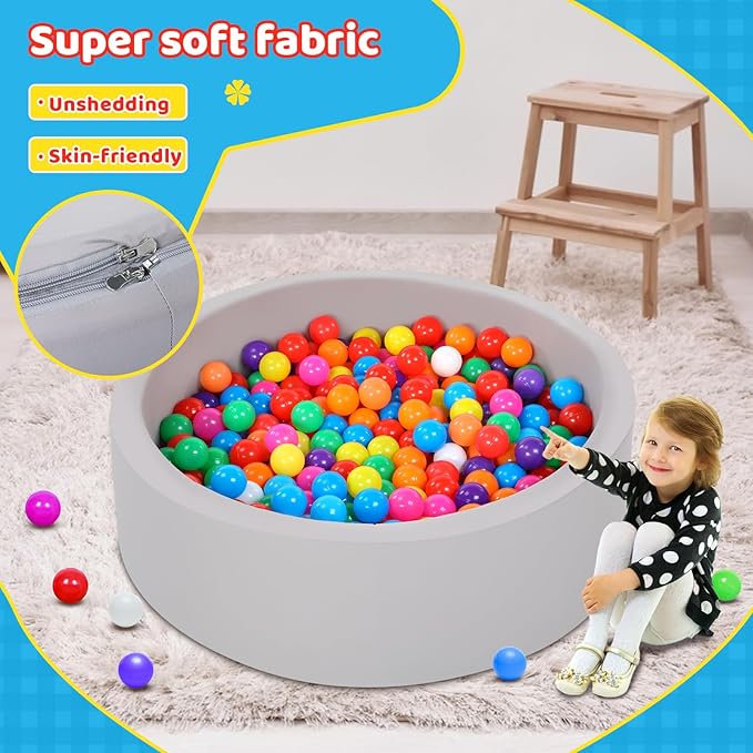 Foam Ball Pit for Toddlers with 100 Balls, Large Baby Ball Pit for Babies with Soft Memory Sponge, Indoor Outdoor Baby Playpen, Kids Play Ball Pool