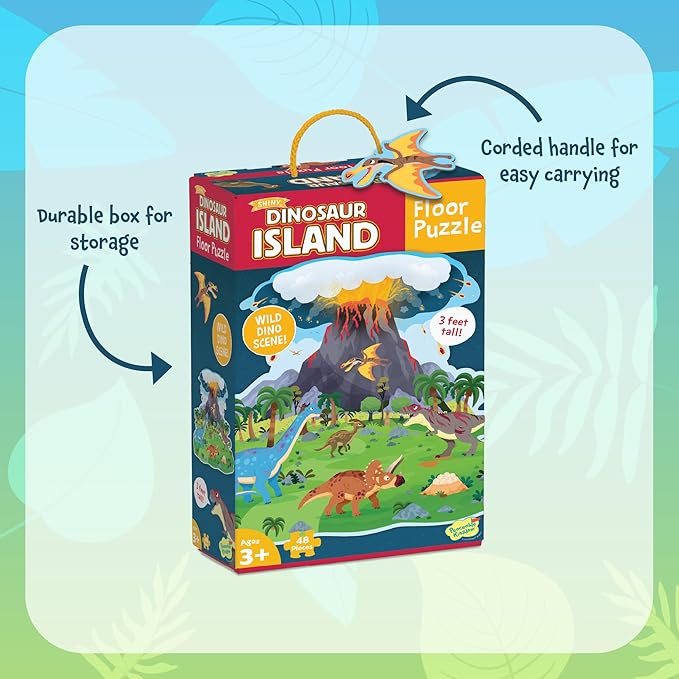 Peaceable Kingdom Dinosaur Island Floor Puzzle - Thick and Sturdy Puzzle Pieces - Includes Storage Box with Carrying Cord - Over 3 Feet Tall - Floor Puzzles for Kids Ages 3-5