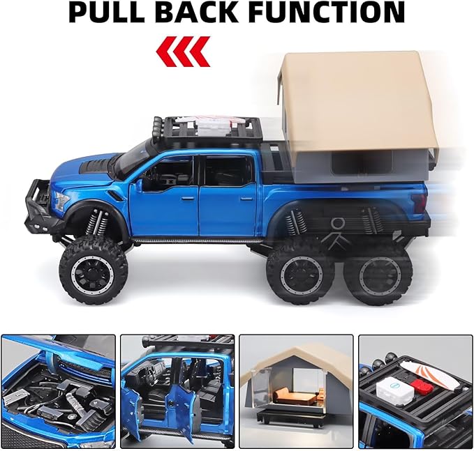 Toy Trucks for Boys Age 4-7,Trucks for Kids F150 Diecast Truck,Model F150 Pickup Truck with Sightseeing Cabin,Pull Back Cars with Light and Sound,Trucks for Kids Ages 4-8（Blue）