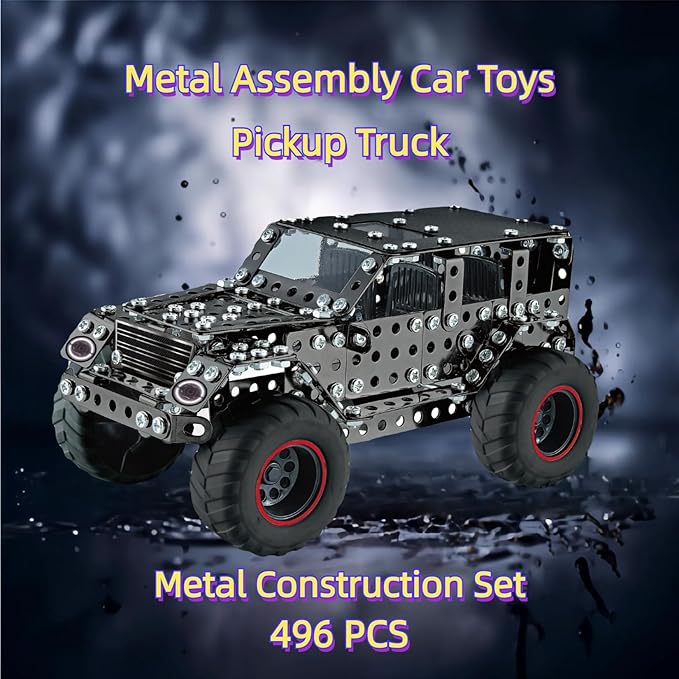 Metal Truck Building Assembly Toy 496PCS STEM Project Building Erector Sets Off-Road Car Model Kit Metal Construction Set Model Car Building Toy for Kids Ages 8+ (Off Road Car)