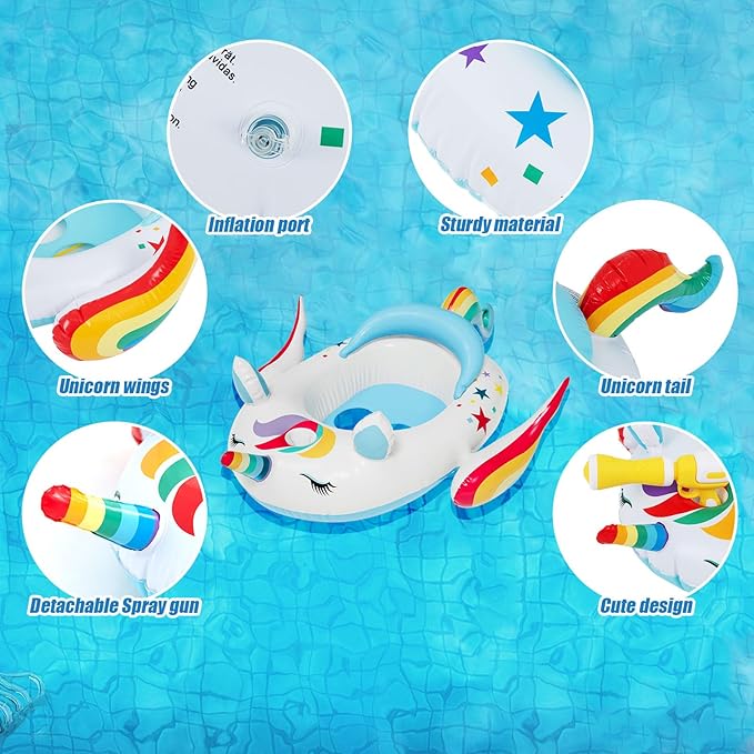 Kids Inflatable Pool Float with Integrated Squirt Gun,Fun Ride,on Float for Toddlers(Ages 3-8), Exciting Swimming Pool Toy for Boys and Girls