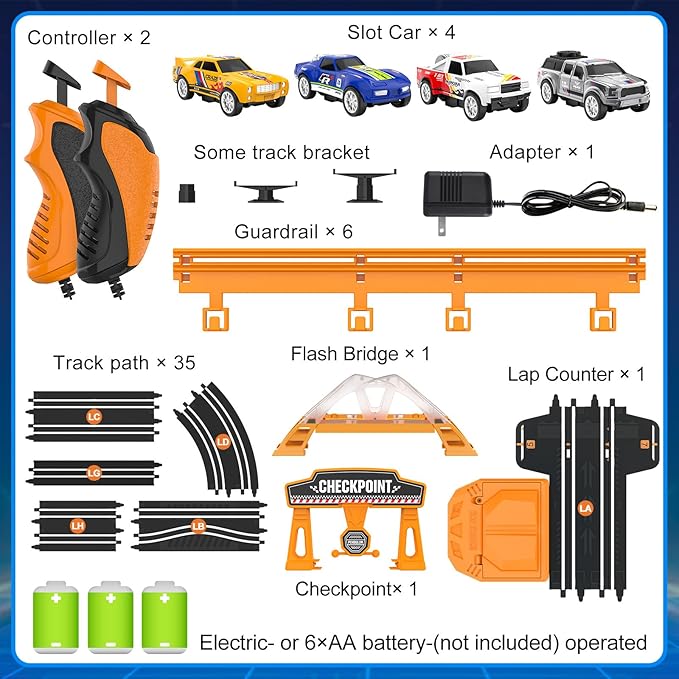 Slot Car Race Track Sets for Boys,Race Car Track with 4 High-Speed Slot Cars,Battery or Electric Car Track,Dual Racing Game Lap Counter Track Sets,Toys Gifts for Boys Girls Ages 4 5 6 7 8-12