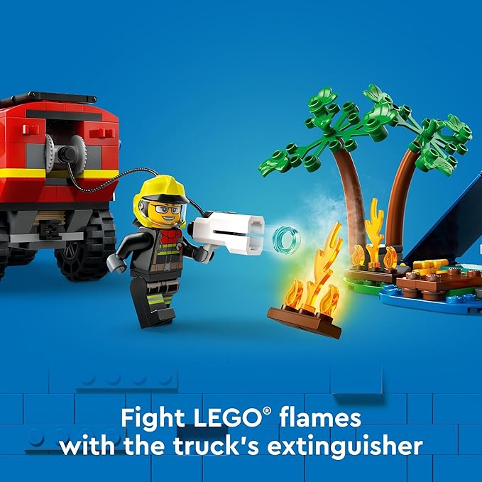 LEGO City 4x4 Fire Truck with Rescue Boat Toy for Kids Ages 5 and Up, Pretend Play Toy for Boys and Girls with a Truck Toy, Trailer, Dinghy and Tent, Plus 1 Camper and 2 Firefighter Minifigures, 60412