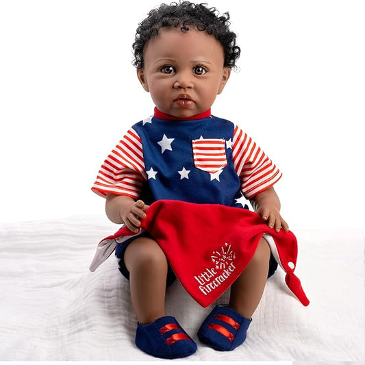 Paradise Galleries 21 Inch African American Realistic Reborn Toddler Boy Doll with Star-Spangled Outfit and Accessories – Little Firecracker