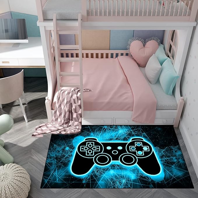 Gaming Video Game Area Rugs for Boys Teens Modern Cool Tech Style Gaming Room Home Decor Gamer Controller Gamepad Pattern Area Rug Floor Carpet Bathroom Mat for Leisure/Living/Bedroom