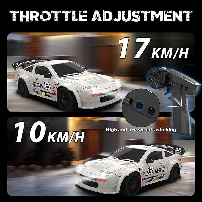 RC Drift Car, 1/24 Remote Control Car, 2.4Ghz 17KM/H High Speed RC Cars with LED Lights, Extra Tires, 2 Rechargeable Batteries, 4WD Racing Car Toys Christmas Birthday Gift for Kids Boys Girls Adults