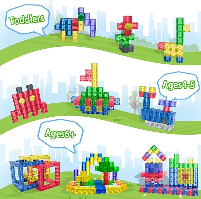 32PCS Magnetic Building Blocks - Transparent Magnetic Cubes, STEM Magnet Toddler Boys Toys for kids age 3-5 ,Travel Sensory Autism Preschool Montessori Toys for 3+ Year Old, Birthday Girls Gifts