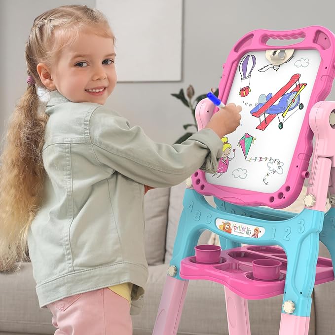 Amagoing Easel for Kids, Adjustable Standing Art Easel for Toddler, Double Chalk Drawing Board with Painting Accessories, Birthday Christmas Gift for Little Boys and Girls 3-5 Years Old