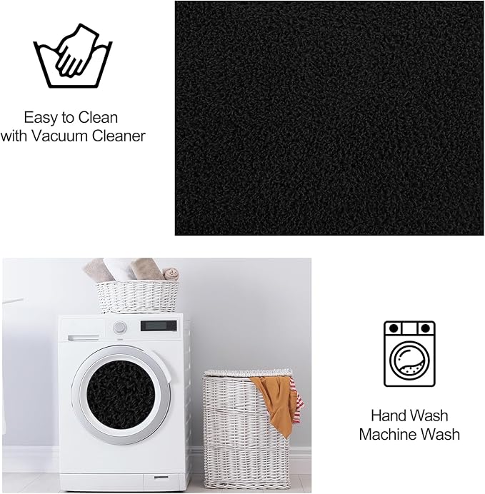 FlyDOIT Area Rugs for Bedroom Living Room, 7x10 Black Super Soft Comfy Thickened Memory-Foam Indoor Carpets, Modern Aesthetic Minimalist Carpet for Boys Girls Adults Apartment Nursery Home Décor