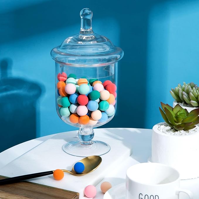 Clear Glass Apothecary Jars, Small Candy Buffet Display Elegant Storage Jar, Decorative Wedding Candy Organizer Canisters (Height: 9" Body: 5"; 22 FL.OZ)