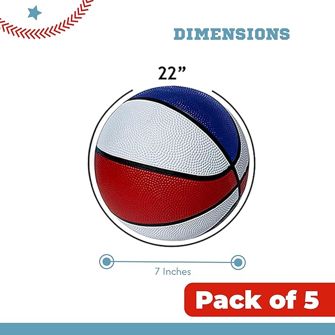 Botabee Mini Basketball Set of 5 - Durable, Anti-Slip Grip 7" Mini Basket Balls for Indoor and Outdoor Play - Inflatable Basketball Toys for Pop Arcade - Soft, Bouncy Sports Rubber Playing Ball