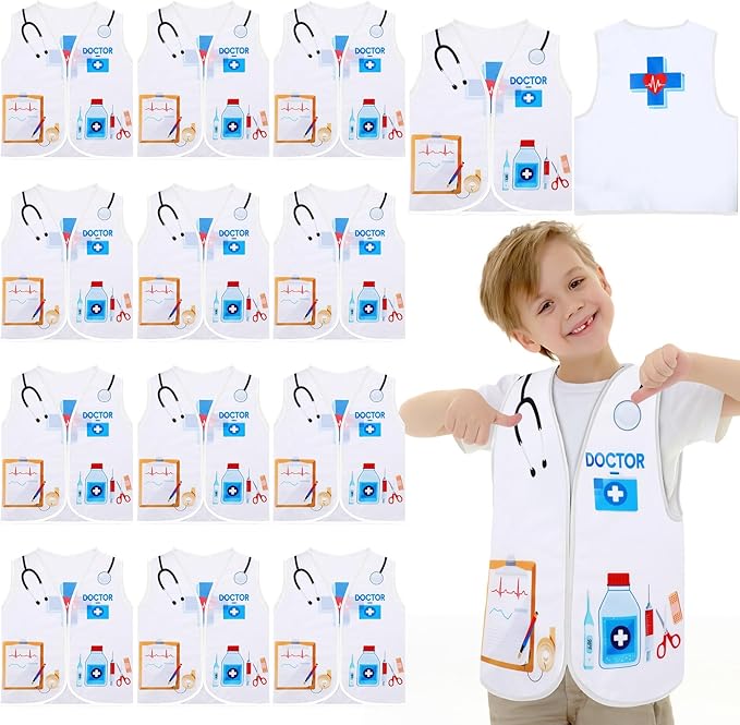 Panitay 12 Pcs Kids Community Helper Dress up Vest, Boy & Girl Career Cosplay Party Costume for Toddlers Occupation Role Play