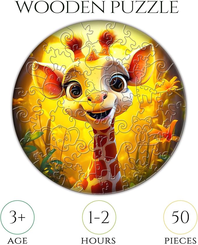 Easter Gifts for Kids Girls Boys, Easter Basket Stuffers, Wooden Jigsaw Puzzles for Kids Ages 4-6, 50 Piece Unique Shape Animal Theme Puzzle - Preschool Learning Educational Toys for Kid 3+ (Giraffe)