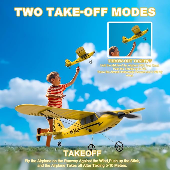 28℃ RC Plane 3 Channel Remote Control Airplane Trainer Sport Cub S2 with Propeller Saver&Xpilot Stabilization System,One-Key U-Turn Easy to Fly for Beginners, Kids, Adults, Yellow (761-14 RTF)