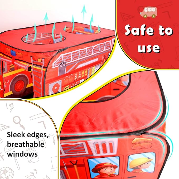 Pop up Play Tent for Kids Aged 1-3 Years Old Boys and Girls : Fire Truck Tent Playhouse Toy Play Tents for Toddlers 3-5 Kids Tent Indoor Outdoor Playhouse Toys for 1 + Year Old, Fire Truck