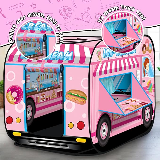 Pop up Play Tent for Kids Aged 1-3 Years Old Boys and Girls : Ice Cream Playhouse Toy Play Tents for Toddlers 3-5 Kids Tent Indoor Outdoor Playhouse Toys for 1 + Year Old, Ice Cream