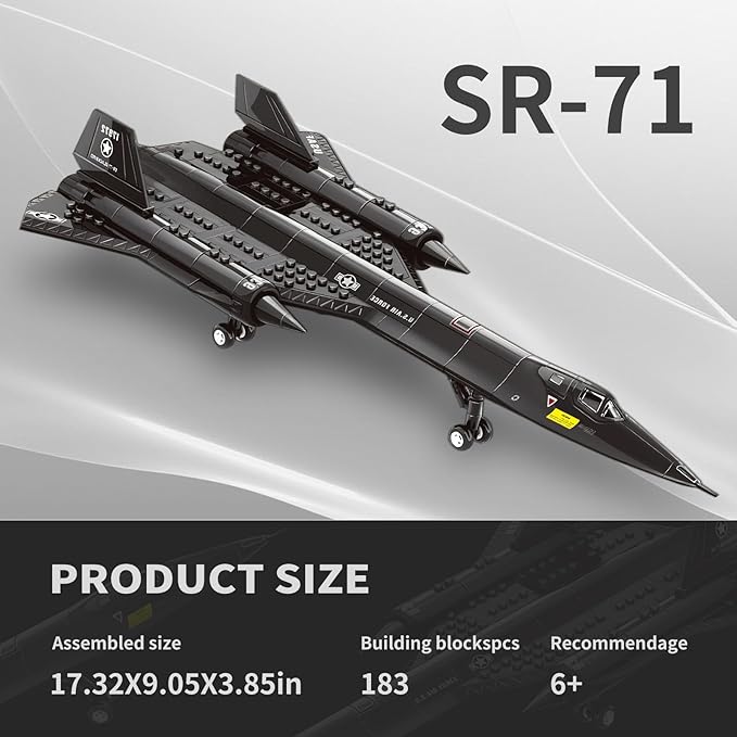 SR-71 Fighter Jet Building- Compatible with Lego Plane, Set, Military Fighter Plane Jet Suitable for 8-14 Years Old Children and Adults as Gifts (183 PCS)