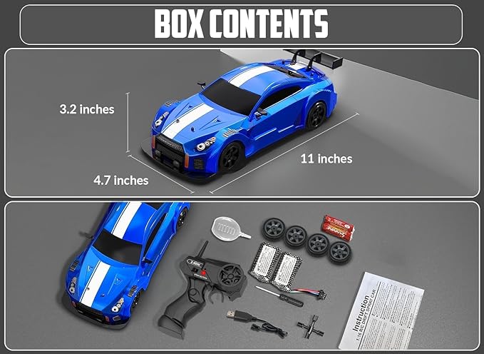 RACENT 1:16 RC Drift Car, 2.4Ghz 4WD 18KM/H Remote Control Car with Spray Mist, Racing and Drifting Wheels, LED Light, 2 Batteries, Sport Model Toys Vehicle for Kids, Boys, Adults