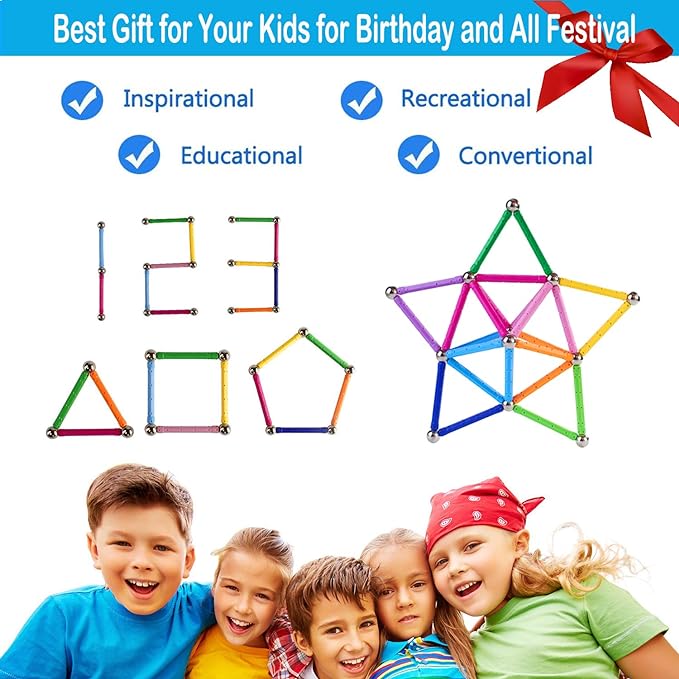 310 Pcs Magnetic Building Sticks Blocks Toys, Magnet Educational Toys Magnetic Blocks Sticks Stacking Toys Set for Kids and Adult, Non-Toxic Building Toy 3D Puzzle with Storage Bag